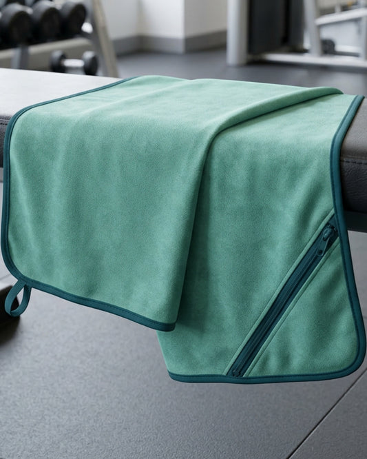 Mvkth Suede Microfiber Fitness Towel with Zipper Pocket 82 x 34 cm Sea Green - Lifestyle view